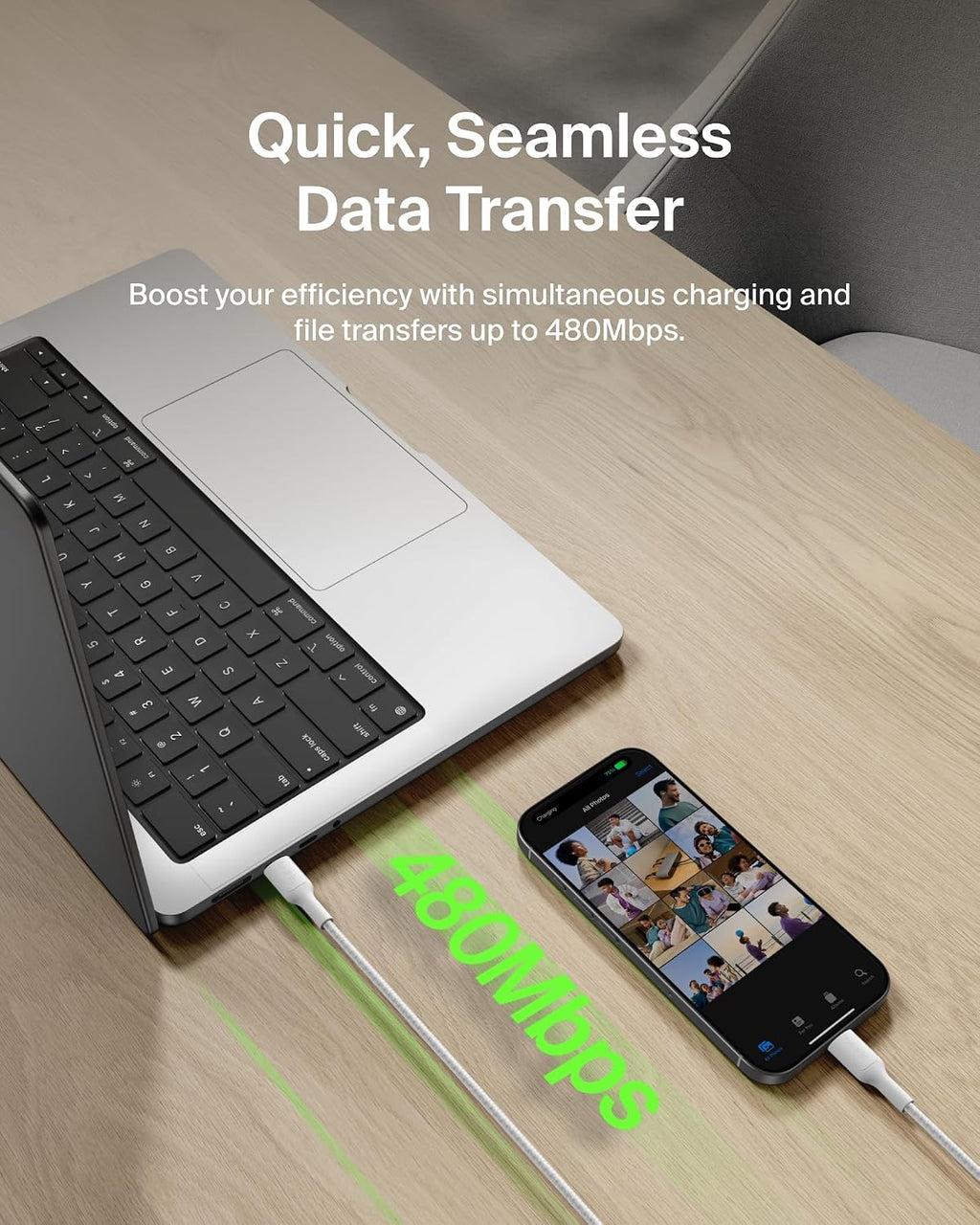 Belkin Eco Braided USB-C to USB-C Cable (1M, 240W) - Soft, Flexible Fast-Charging Cable, Type C Charger Cord for iPhone 16, Galaxy S25, Pixel 9, MacBook, iPad Pro, & More - White (USB 2.0)