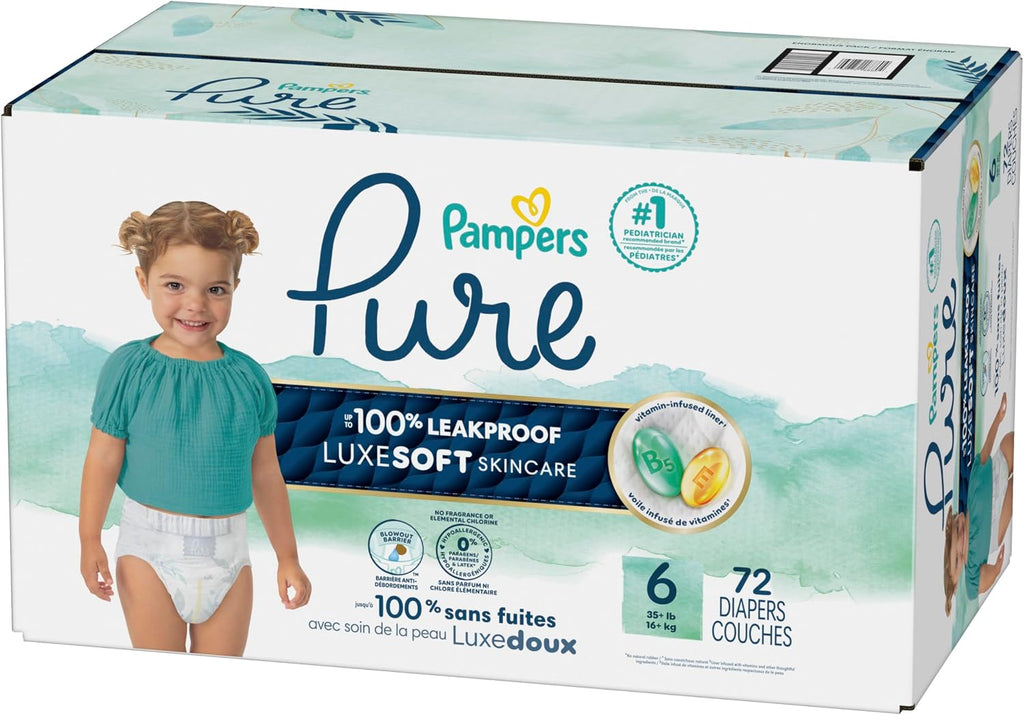 Pampers Pure Protection Diapers - Size 6, 72 Count, Hypoallergenic Premium Disposable Baby Diapers