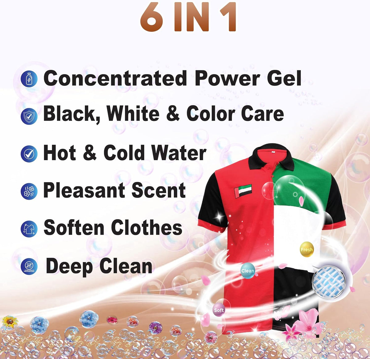 ECOLYTE+ Liquid Laundry Detergent for All Washing Machines, 6 in 1 Deep Clean Technology, Power Gel, Color Care, Perfect Cleanliness & Long-Lasting Freshness - (Morning Oud, 2 Liter) — additional view 5