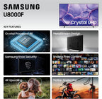 Samsung 85-Inch Class Crystal UHD U8000F 4K Smart TV (2025 Model) Endless Free Content, Crystal Processor 4K, MetalStream Design, Knox Security, Alexa Built-in