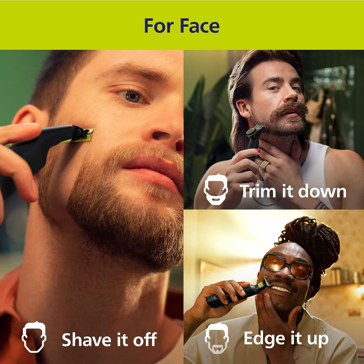 Philips Norelco Philips OneBlade Pro 360 Face + Body, Electric Shaver, Beard Trimmer and Body Groomer, with 360 Blade Technology, 14-Length Precision Comb, Body Kit, Soft Pouch, Model QP6542/70 — Black/Lime Green