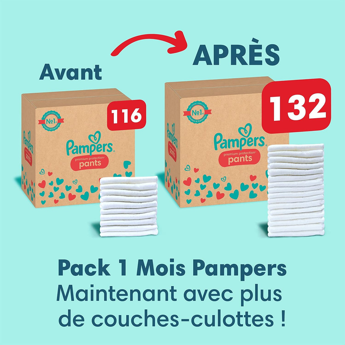 Pampers Baby Nappies Pants Size 6 (15 kg+) Premium Protection, Extra Large with Stop and Protection Pocket, Monthly Box, 132 Nappies