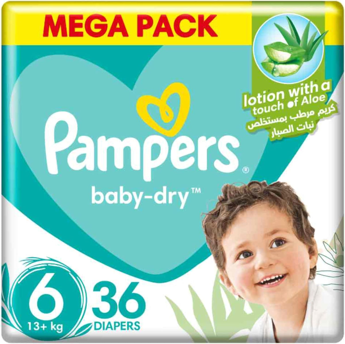 Pampers Baby-Dry Taped Diapers with Aloe Vera Lotion, up to 100% Leakage Protection, Size 6, 13+kg, 36 Count