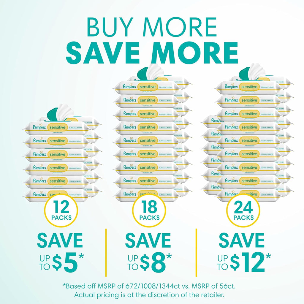 Pampers Sensitive Water Based Hypoallergenic and Unscented Baby Wipes Combo, 1008 count (Packaging May Vary)
