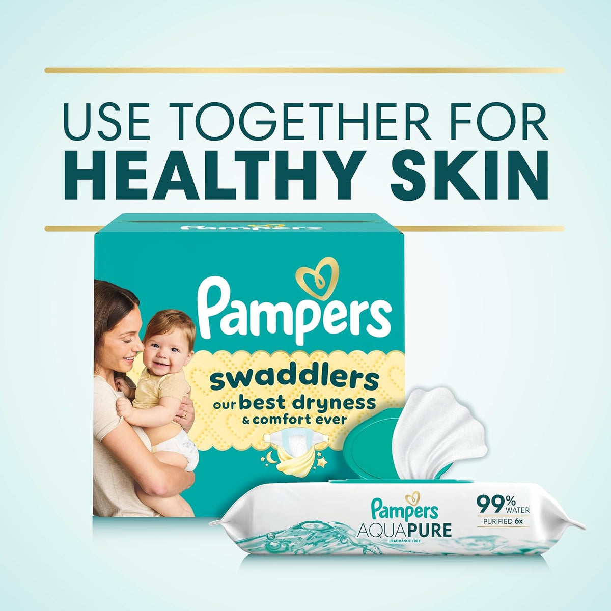 Pampers Aqua Pure Sensitive Baby Wipes, 99% Water, Hypoallergenic, Unscented (896 Count, 16 Flip-Top Packs)