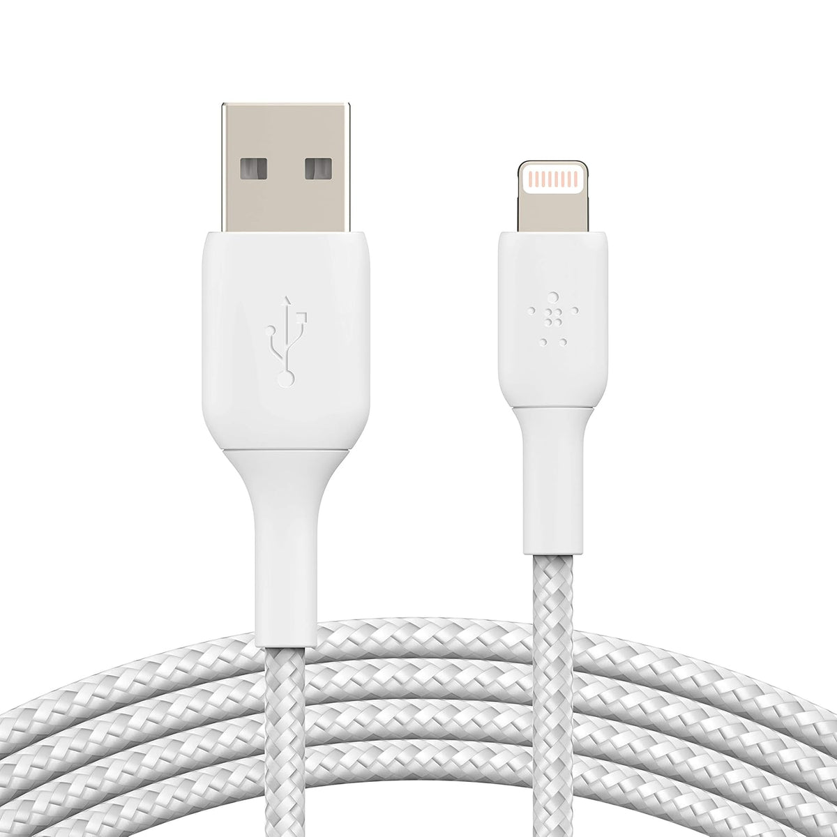 Belkin Braided Lightning Cable (Boost Charge Lightning to USB Cable for iPhone, iPad, AirPods) MFi-Certified iPhone Charging Cable, Braided Lightning Cable (3m, White)