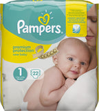 Pampers Premium Protection Size 1 Newborn (2-5 kg/4-11 lb Carrying Pack, 4 Pack (4 Packs of 22)