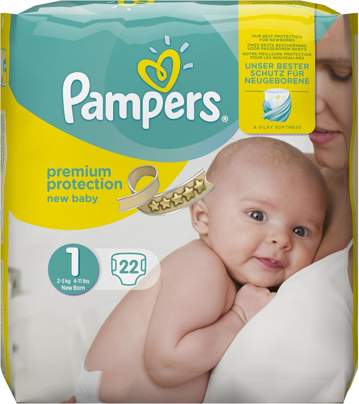 Pampers Premium Protection Size 1 Newborn (2-5 kg/4-11 lb Carrying Pack, 4 Pack (4 Packs of 22)