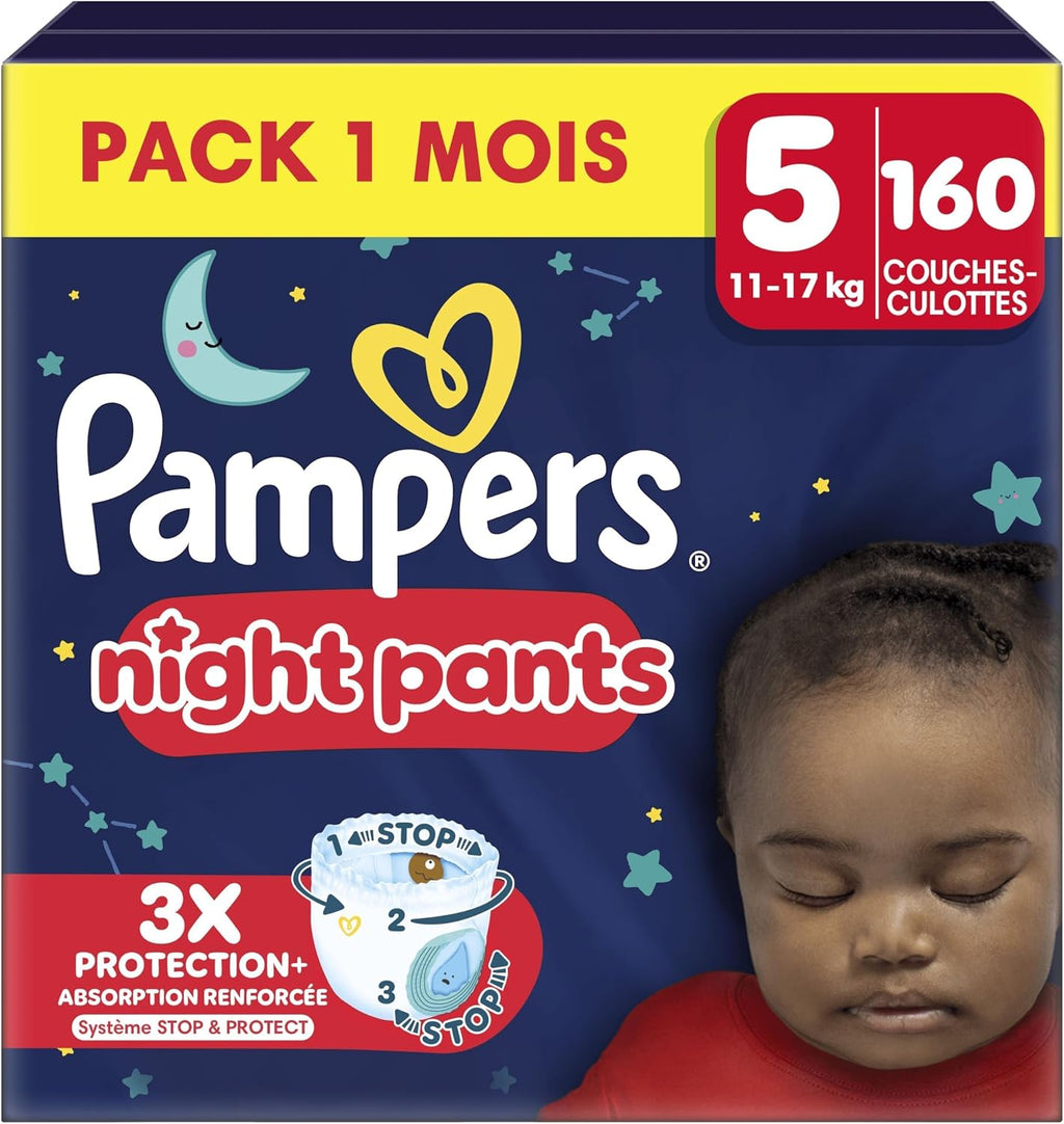 Pampers Night Nappies Pants Size 5 (12 kg-17 kg) Baby-Dry, Monthly Box, Nappy Panties Provide Additional Protection for the All Night, 160 Nappies