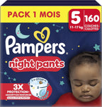 Pampers Night Nappies Pants Size 5 (12 kg-17 kg) Baby-Dry, Monthly Box, Nappy Panties Provide Additional Protection for the All Night, 160 Nappies