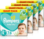 Pampers Baby-Dry Taped Diapers with Aloe Vera Lotion, up to 100% Leakage Protection, Size 4+, 10-15kg, 296 Count