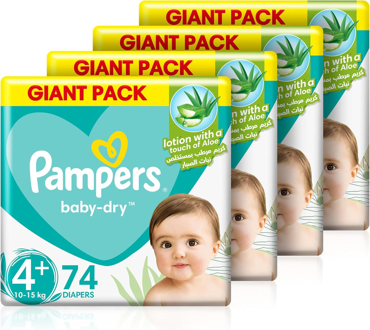 Pampers Baby-Dry Taped Diapers with Aloe Vera Lotion, up to 100% Leakage Protection, Size 4+, 10-15kg, 296 Count