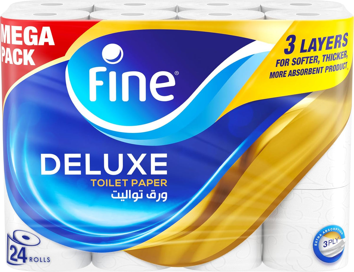 Fine Super Towel Pro, 3 Plies,Pack of 6 Rolls + Fine Deluxe Toilet Paper 3 Ply, 24 Rolls x 140 Sheets — additional view 2
