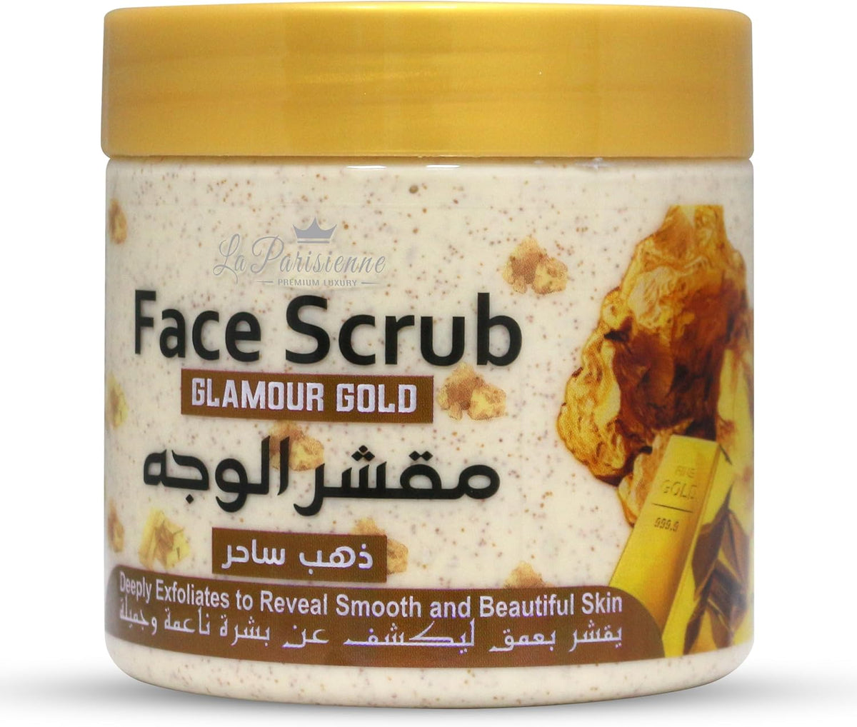 ECOLYTE+ Face Scrub La Parisienne, Deeply Exfoliates, Reveal Smooth & Beautiful Skin, Exfoliating Scrub, Facial Exfoliant, Moisturizing, Glowing Skin - (Glamour Gold, 500 ml) — front product image