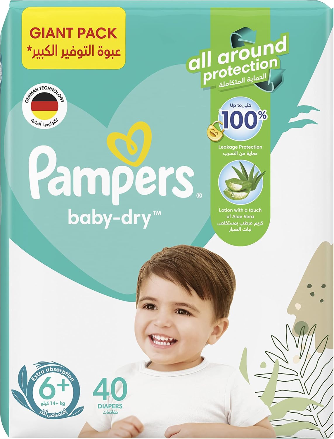 Pampers Baby-Dry Diapers Size 6+, 14+kg with Leakage Protection 40pcs