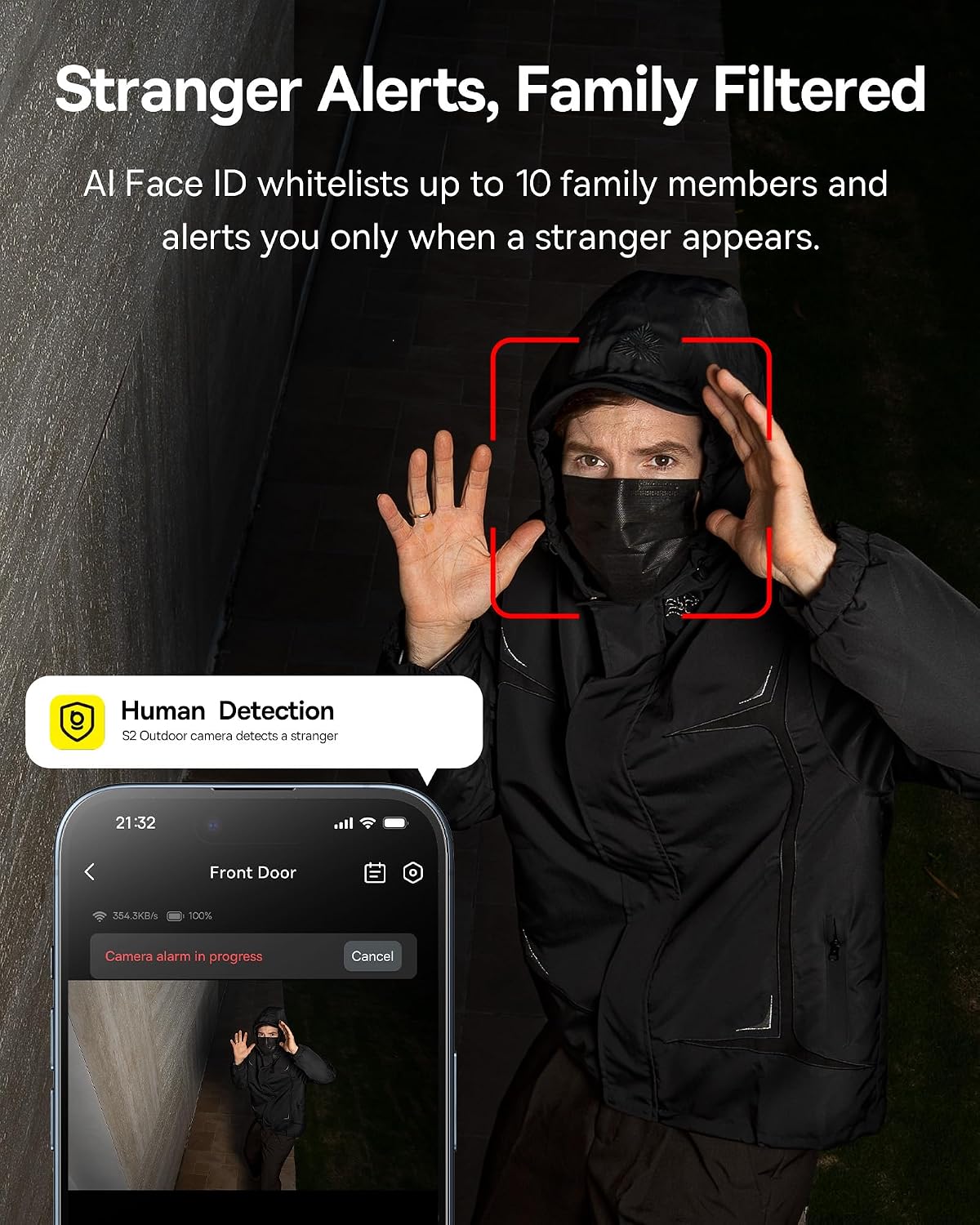 Baseus S2 4K Solar Security Cameras Wireless Outdoor - Radar+PIR Detection, AI Face Recognition, Auto Sunlight-Tracking, Color Night Vision, IP67, No Monthly Fee, Local Storage — 4K-Solocam — White