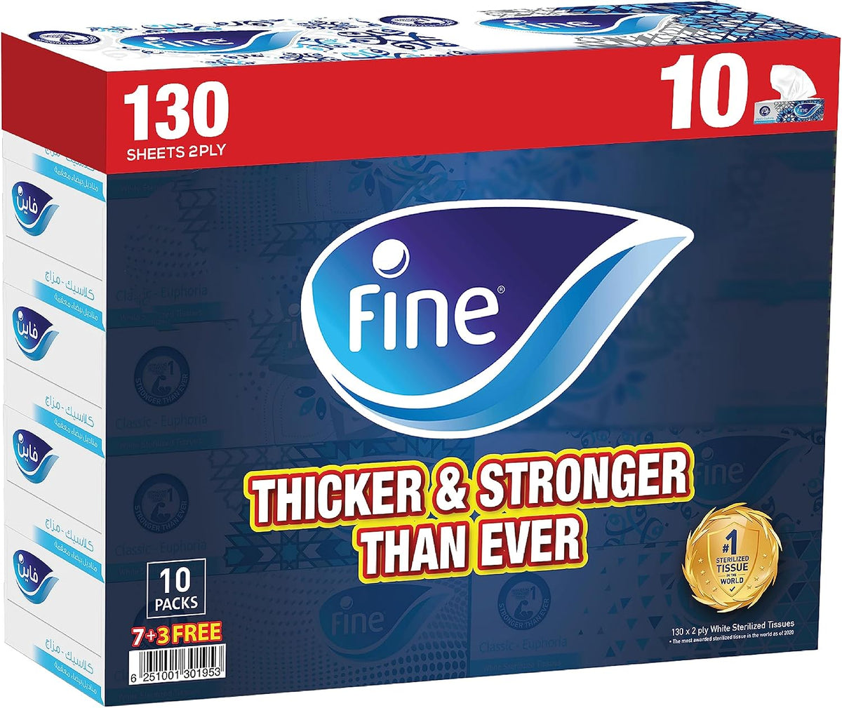 Fine Facial Tissue Boxes, 10 Packs of 130 Sheets x 2 Ply — front product image