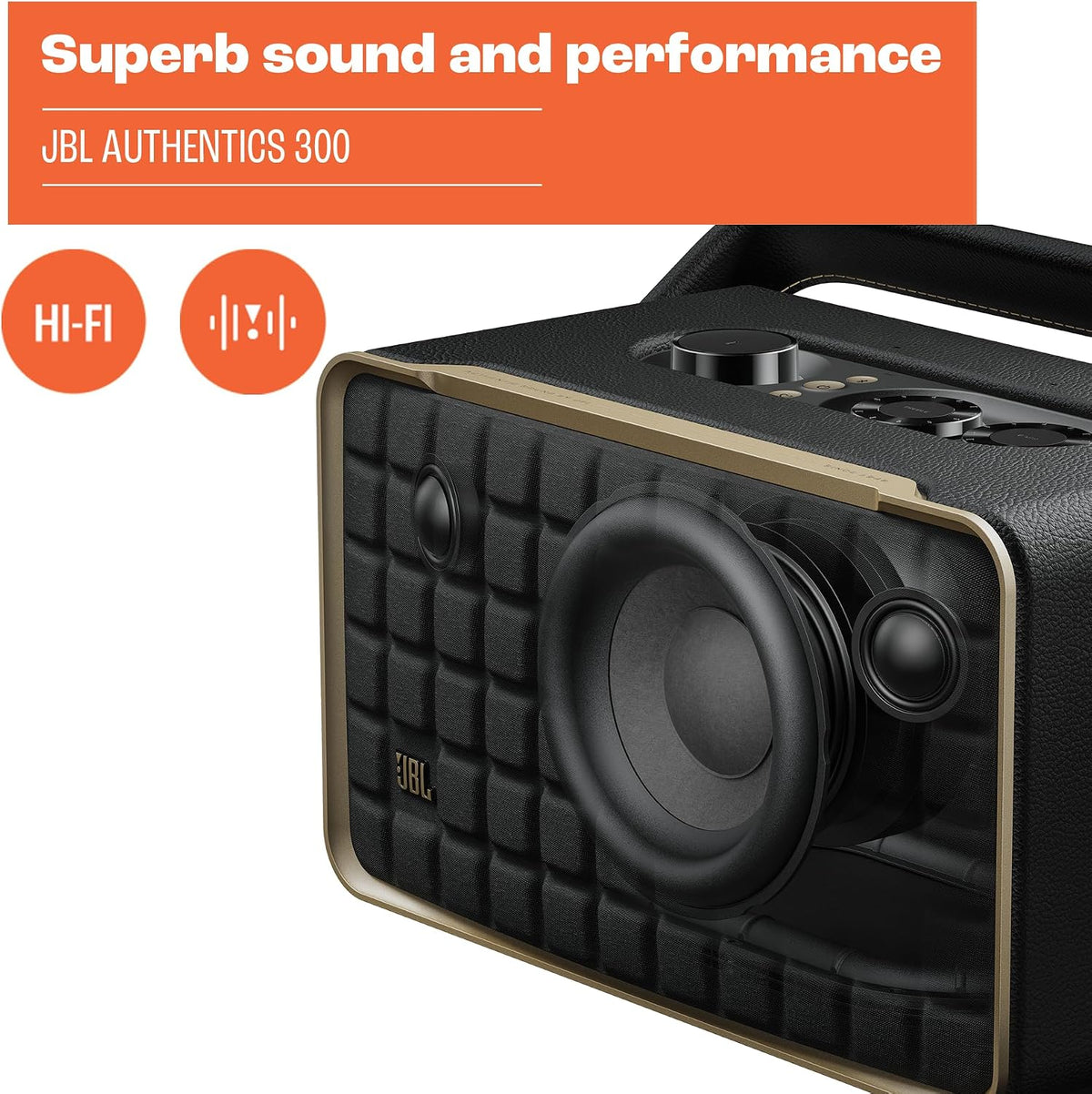 JBL Authentics 300 Portable Wi-Fi and Bluetooth Speaker — Black