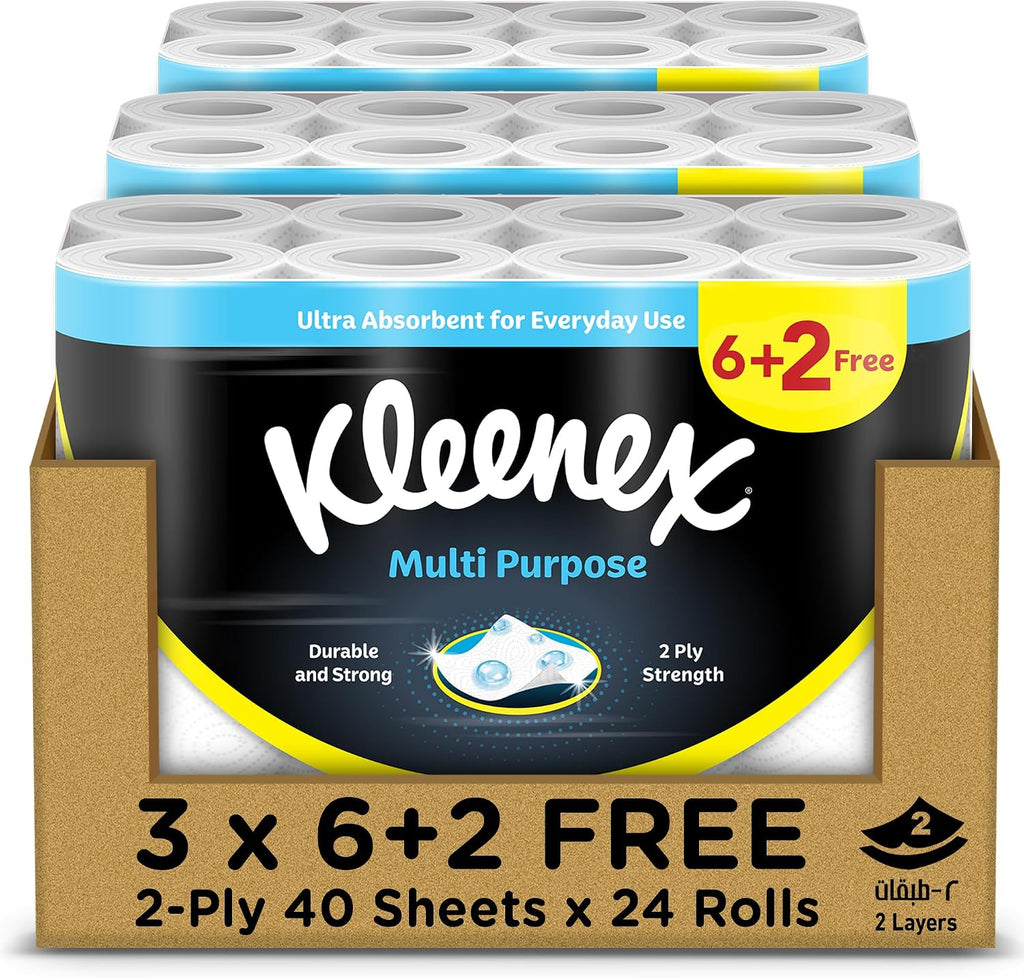 Kleenex Multi Purpose Kitchen Tissue Paper Towel, 2 PLY, 24 Rolls x 40 Sheets, Absorbent Towels for all Surfaces — front product image