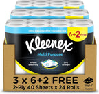Kleenex Multi Purpose Kitchen Tissue Paper Towel, 2 PLY, 24 Rolls x 40 Sheets, Absorbent Towels for all Surfaces — front product image