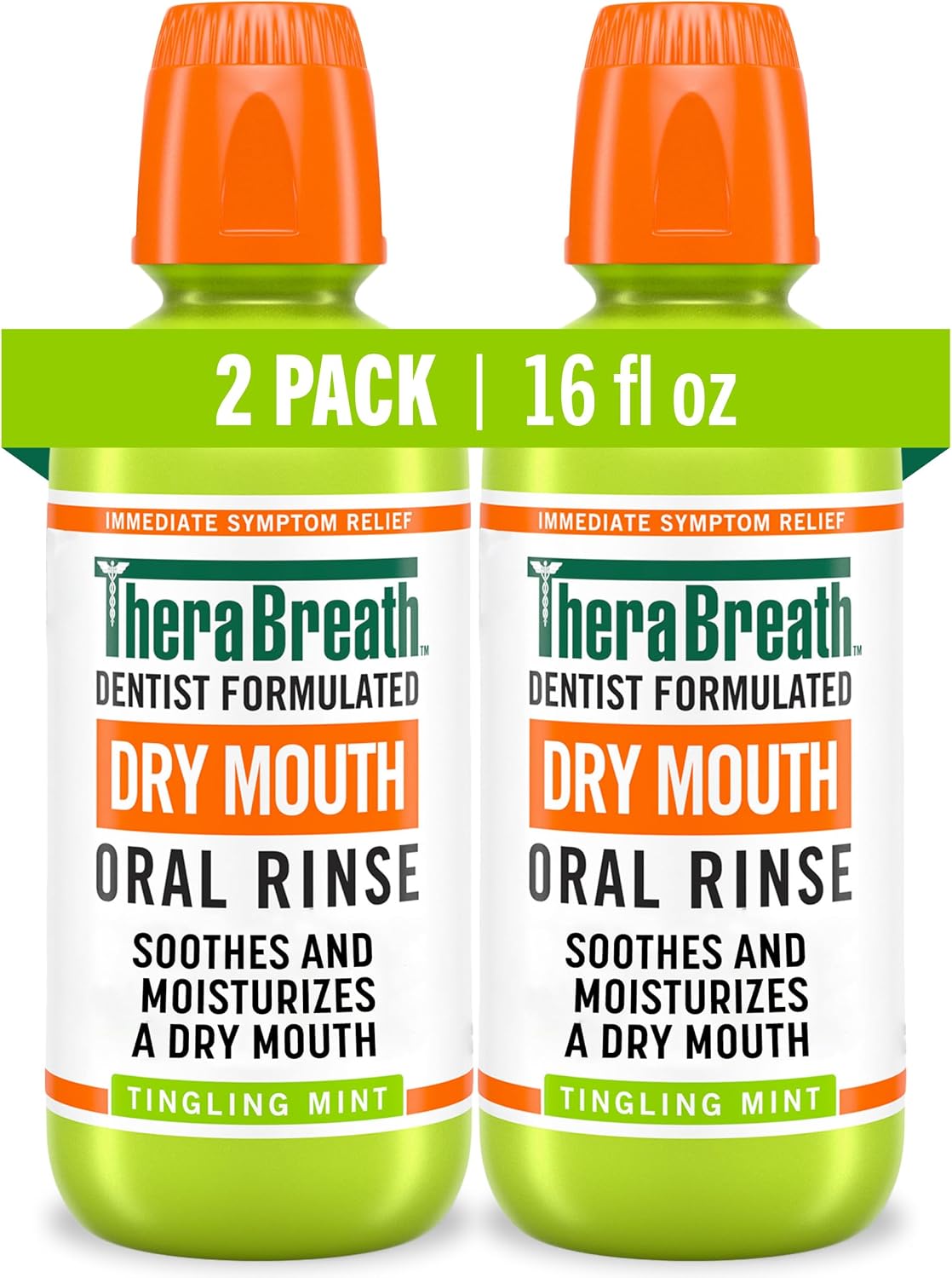 TheraBreath Dry Mouth Oral Rinse, Tingling Mint, 16 oz, 2-Pack — front product image