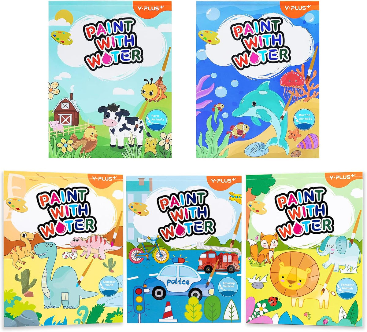 YPLUS Paint with Water Activity Books — The 5 themes