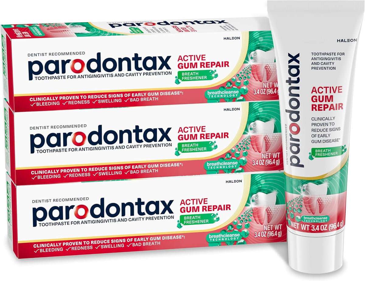 Parodontax Active Gum Repair Breath Freshener Toothpaste, 3x3.4 oz — front product image
