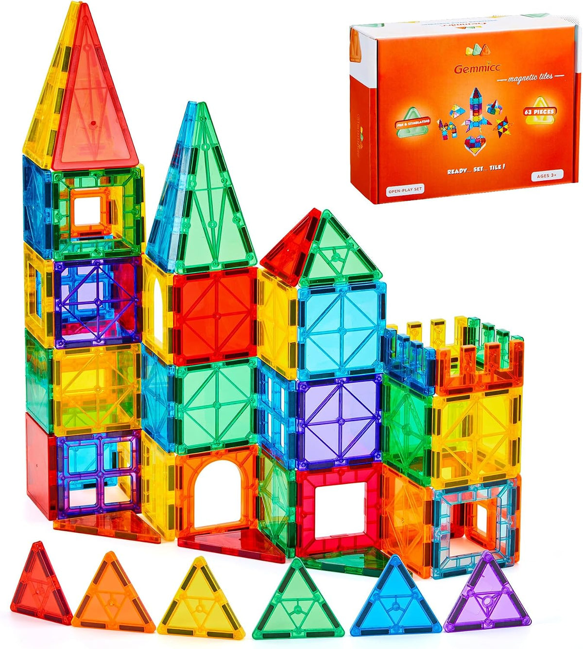 Gemmicc Classic Magnetic Tiles — 63 Pieces — 63 Pieces