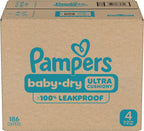Pampers Diapers Size 4, 186 Count - Baby Dry Disposable Baby Diapers, ONE MONTH SUPPLY