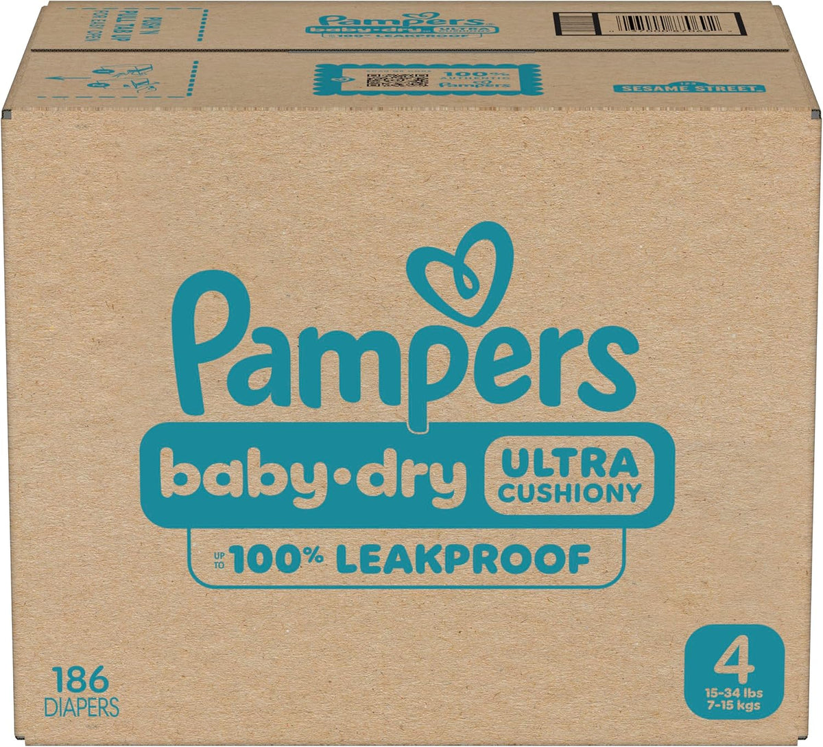 Pampers Diapers Size 4, 186 Count - Baby Dry Disposable Baby Diapers, ONE MONTH SUPPLY