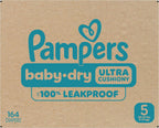 Pampers Diapers Size 5, 164 Count - Baby Dry Disposable Baby Diapers, ONE MONTH SUPPLY