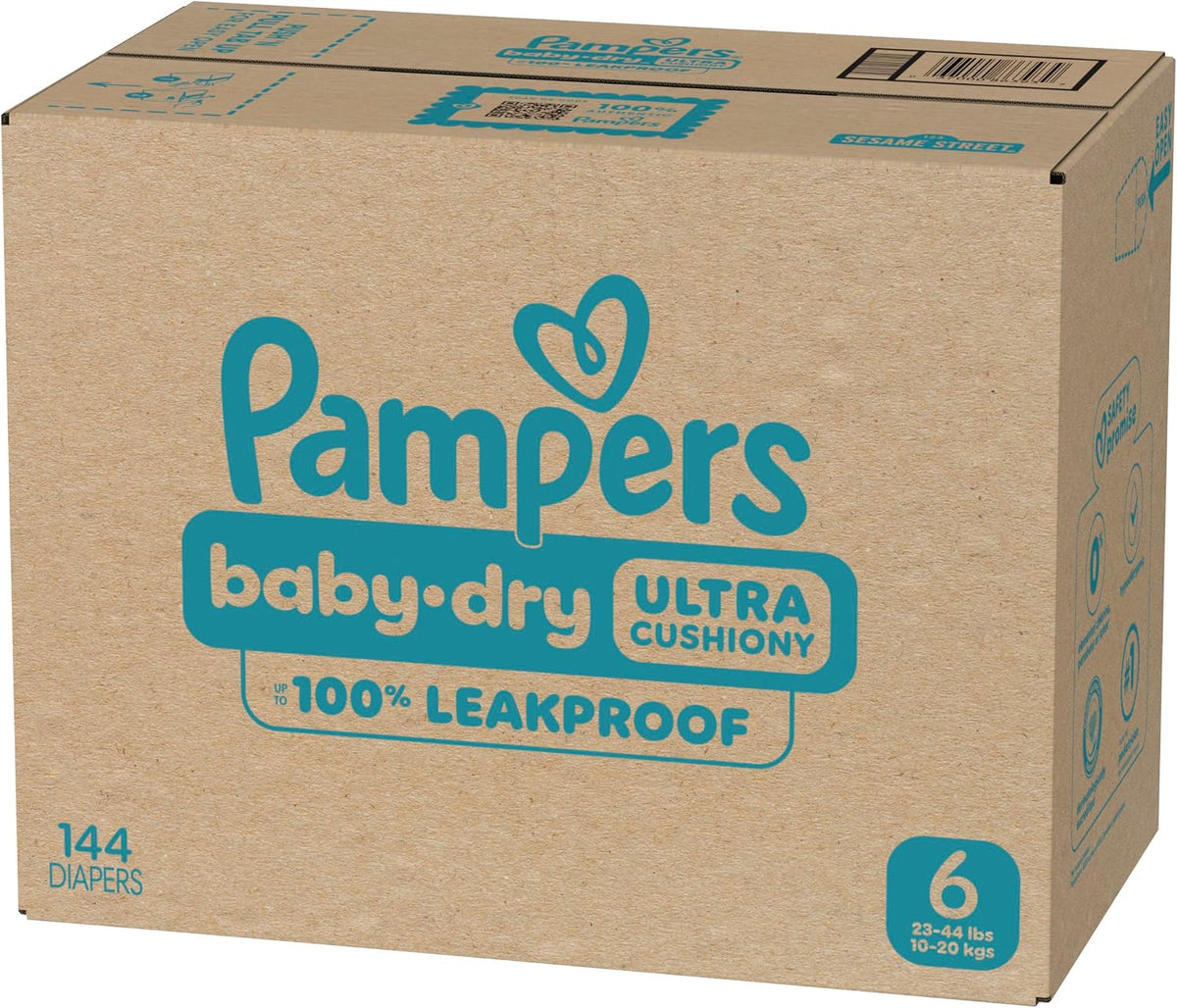 Pampers Diapers Size 6, 144 Count - Baby Dry Disposable Baby Diapers, ONE MONTH SUPPLY