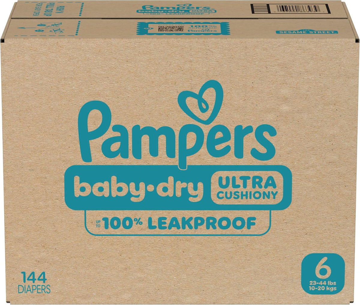 Pampers Diapers Size 6, 144 Count - Baby Dry Disposable Baby Diapers, ONE MONTH SUPPLY