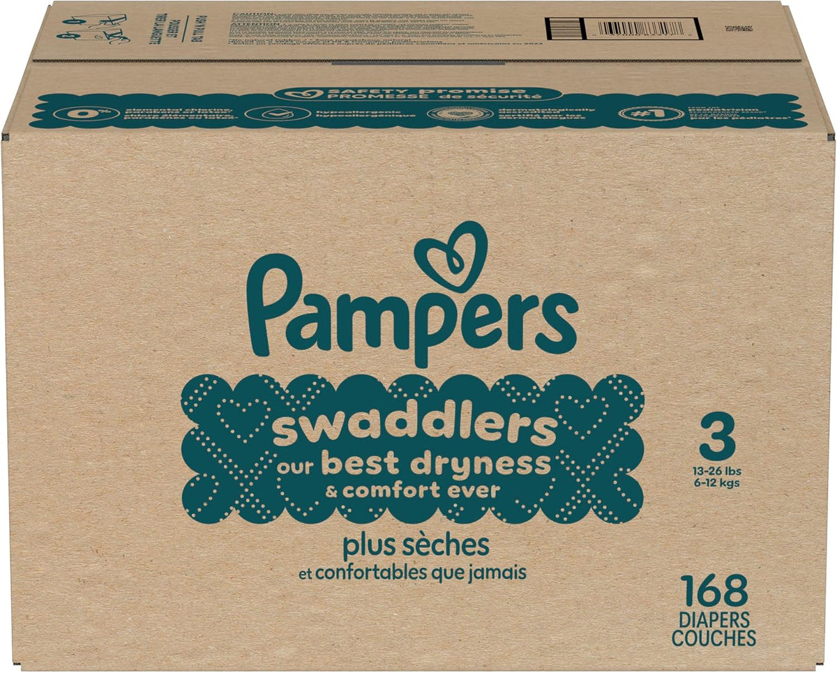 Pampers Diapers Size 3, 168 Count - Swaddlers Disposable Baby Diapers (Packaging & Prints May Vary)