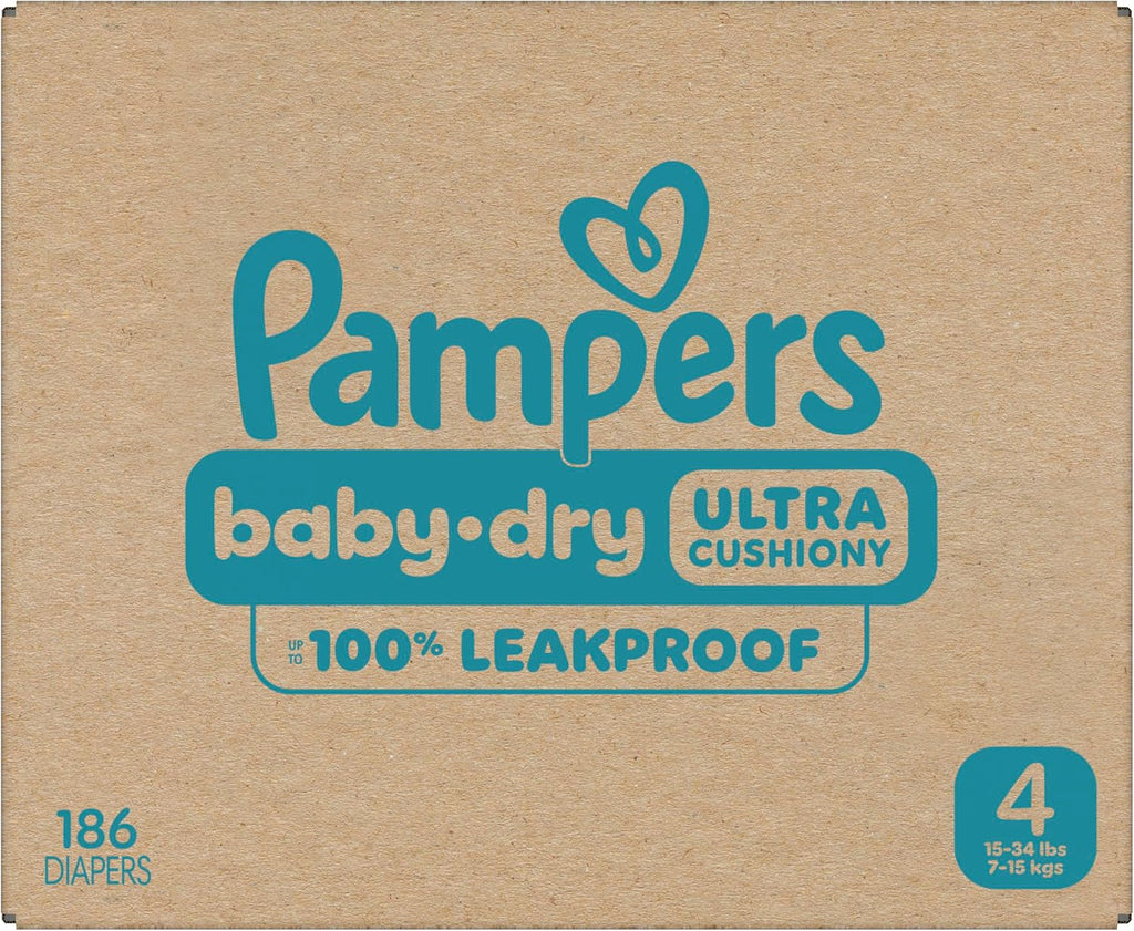 Pampers Diapers Size 4, 186 Count - Baby Dry Disposable Baby Diapers, ONE MONTH SUPPLY