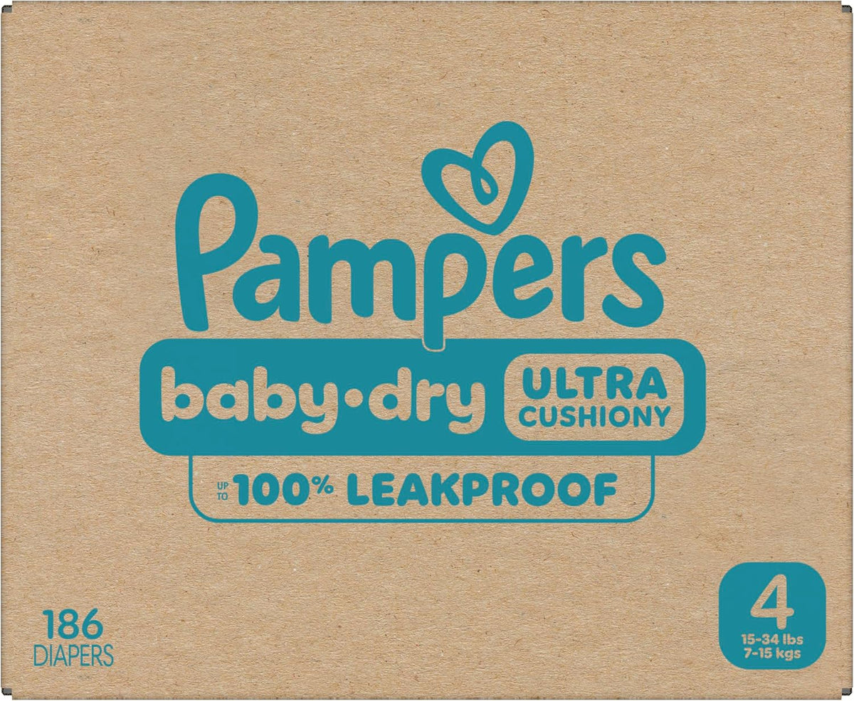 Pampers Diapers Size 4, 186 Count - Baby Dry Disposable Baby Diapers, ONE MONTH SUPPLY