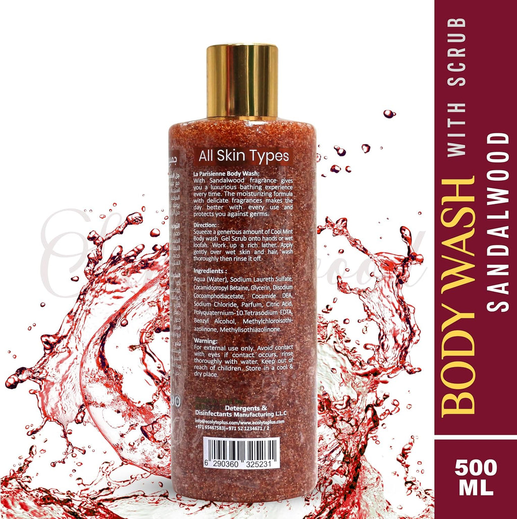 ECOLYTE+ Body Wash Scrub La Parisienne Premium (Sandalwood, 500 ml) — additional view 2
