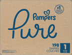 Pampers Diapers Size 1, 198 Count - Pure Protection Disposable Baby Diapers, Hypoallergenic and Unscented Protection, ONE Month Supply (Packaging May Vary)