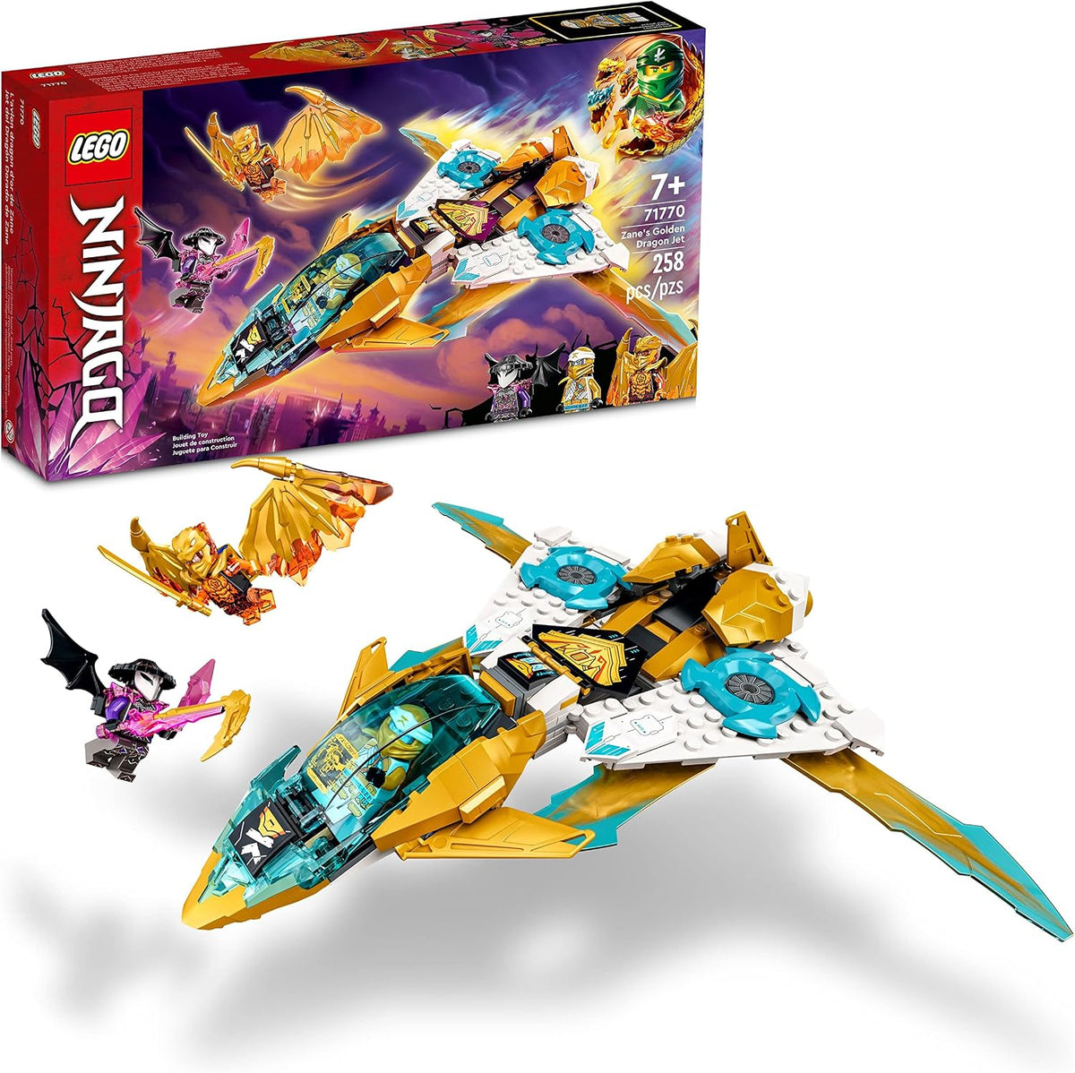 LEGO NINJAGO Zanes Golden Dragon Jet 71770 Ninja Building Toy Set for Boys, Girls, and Kids Ages 7+