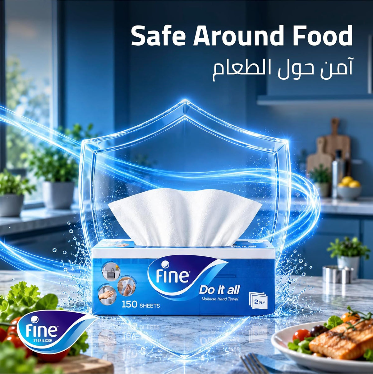 Fine Multi-Purpose Kitchen Paper Hand Towel Tissue, 150 sheets x 2Ply — additional view 3