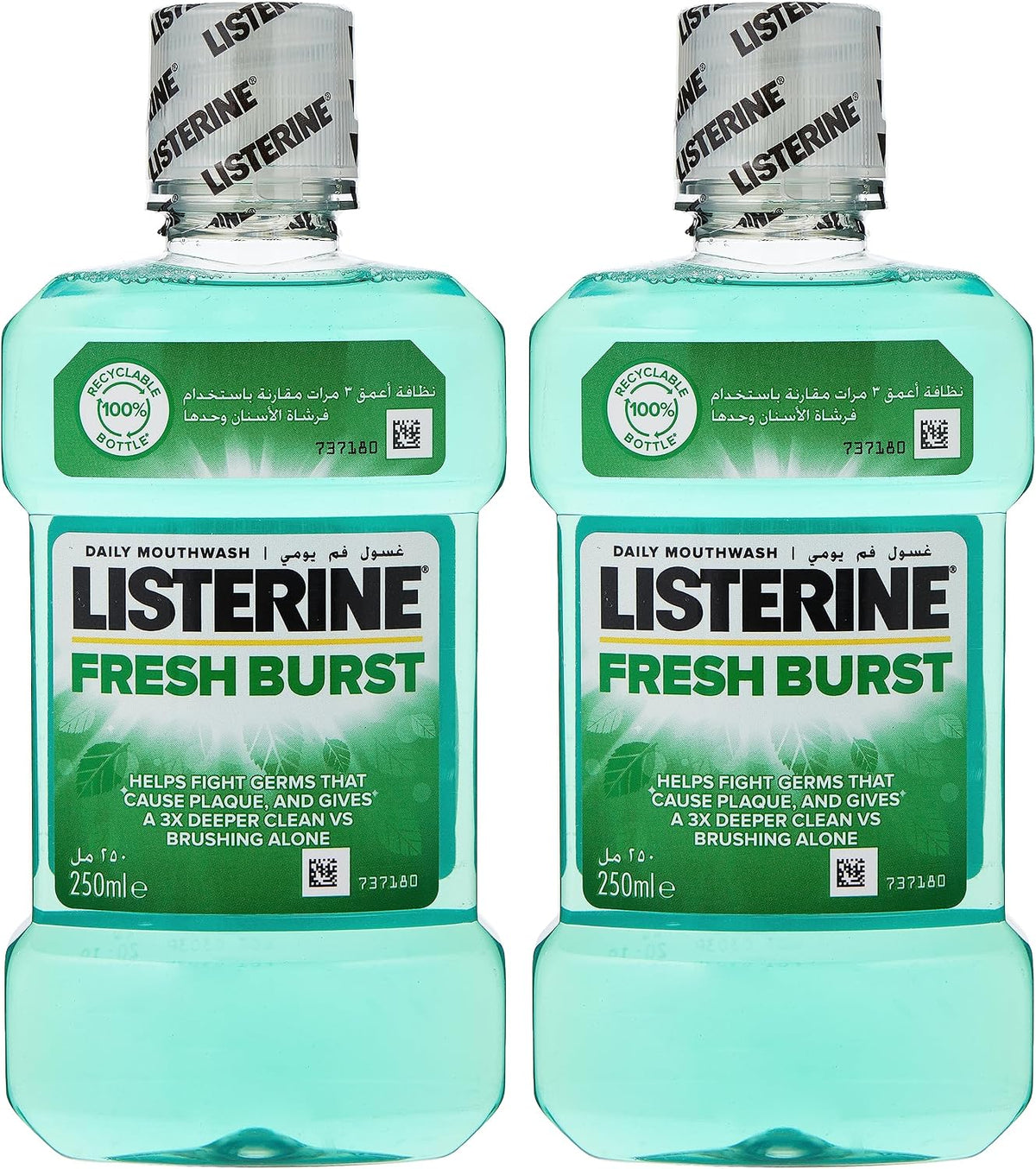 Listerine Fresh Burst Mouthwash, 250 ml, 2-Pack — front product image