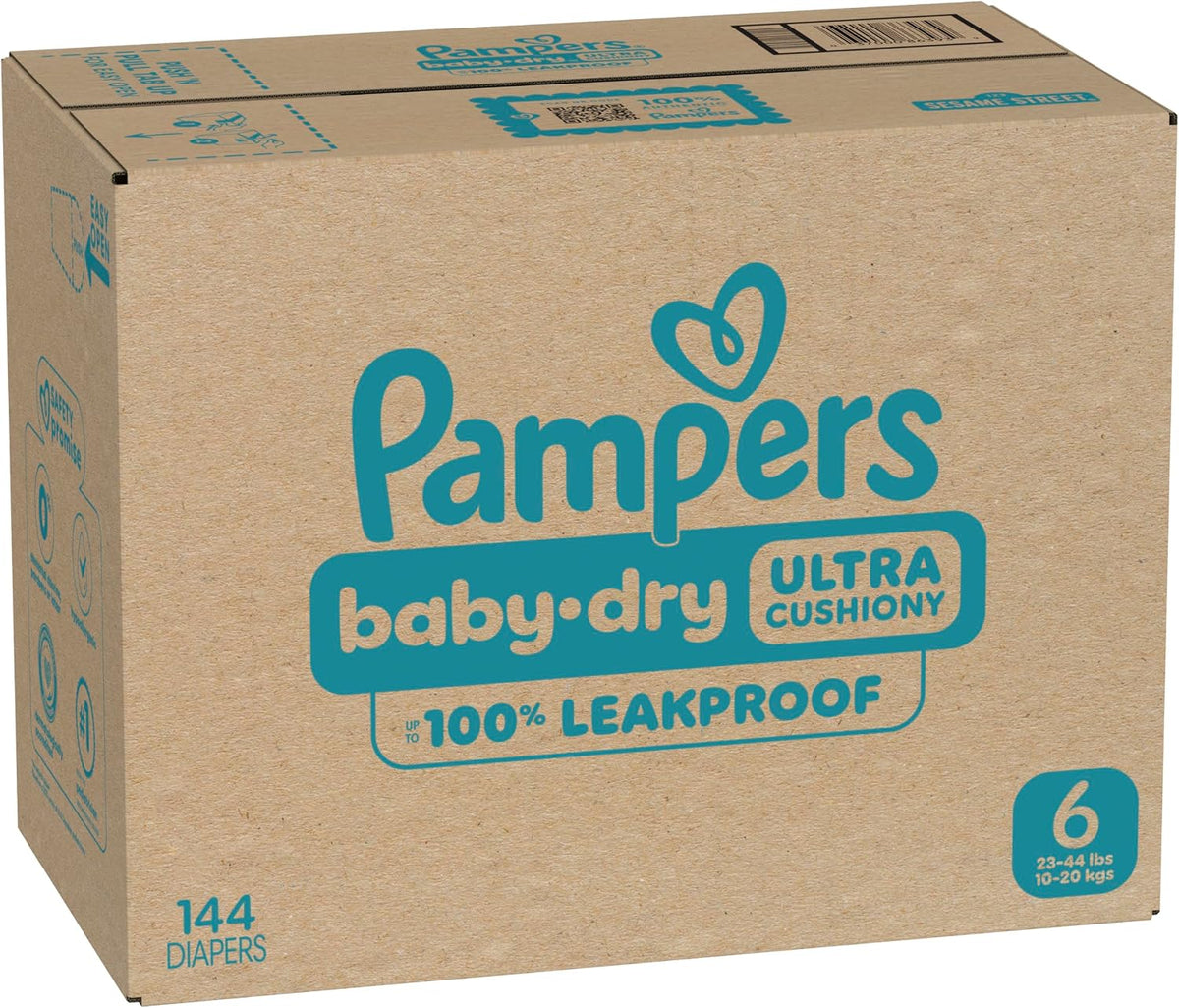 Pampers Diapers Size 6, 144 Count - Baby Dry Disposable Baby Diapers, ONE MONTH SUPPLY
