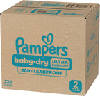 Pampers Baby Dry Diapers - Size 2, One Month Supply (234 Count), Absorbent Disposable Diapers