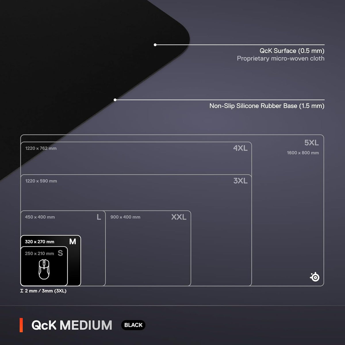 Steelseries Qck - Gaming Mouse Pad - 320Mm X 270Mm X 2Mm - Fabric - Rubber Base - Black ,63004,Medium Sized — product image 5