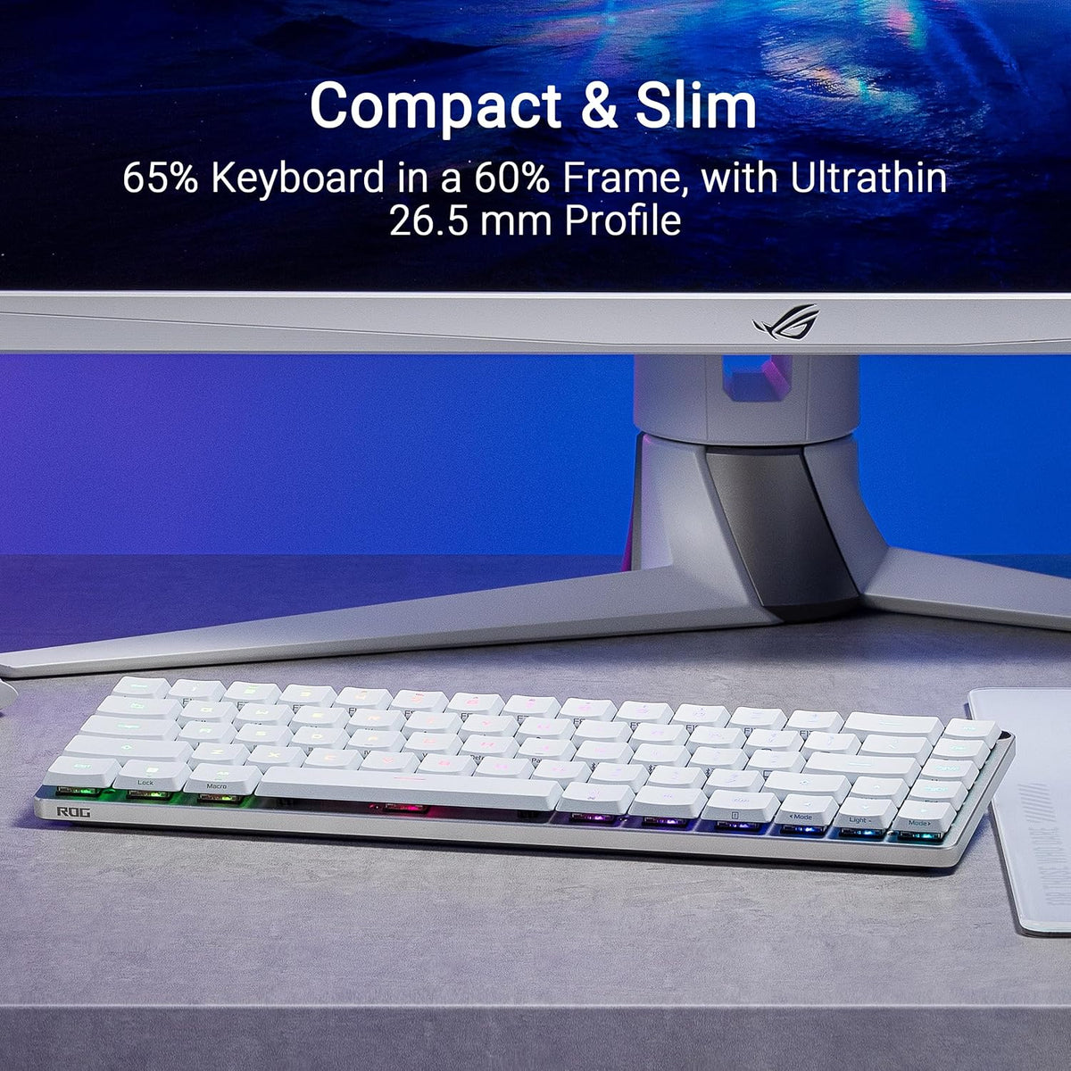 ASUS ROG Falchion RX Low Profile 65% Compact Wireless Gaming Keyboard, Pre-lubed ROG RX Red Low-Profile Optical Switches, Integrated Silicone Dampening Foam, ABS Keycaps, Arabic Layout, White — product image 2