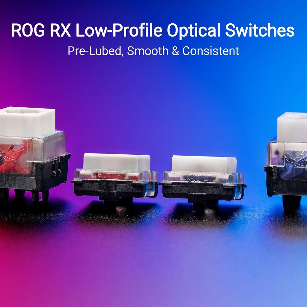 ASUS ROG Falchion RX Low Profile 65% Compact Wireless Gaming Keyboard, Pre-lubed ROG RX Red Low-Profile Optical Switches, Integrated Silicone Dampening Foam, ABS Keycaps, Arabic Layout, White — product image 3