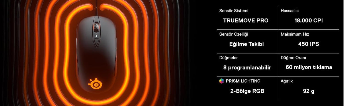 Steelseries Sensei Ten Gaming Mouse 18,000 Cpi Truemove Pro Optical Sensor Ambidextrous Design 8 ProgRAMmable Buttons 60M Click Mechanical Switches – RGB Lighting — product image 4