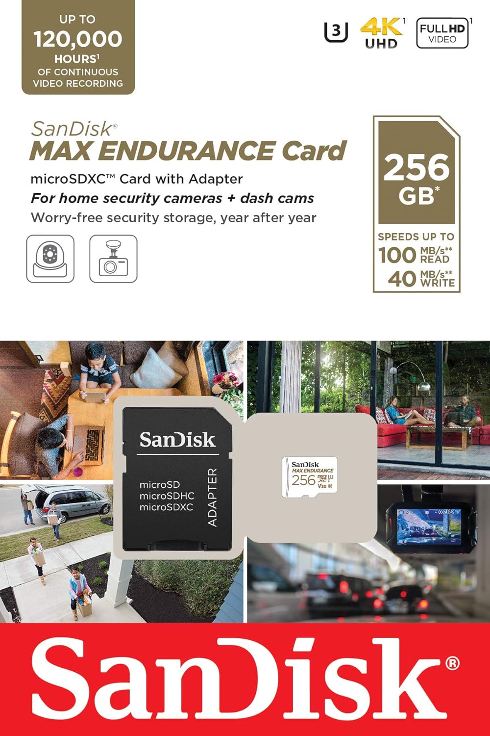 SanDisk 256GB MAX Endurance microSDXC Card with Adapter for Home Security Cameras and Dash cams - C10, U3, V30, 4K UHD, Micro SD Card - SDSQQVR-256G-GN6IA — product image 5