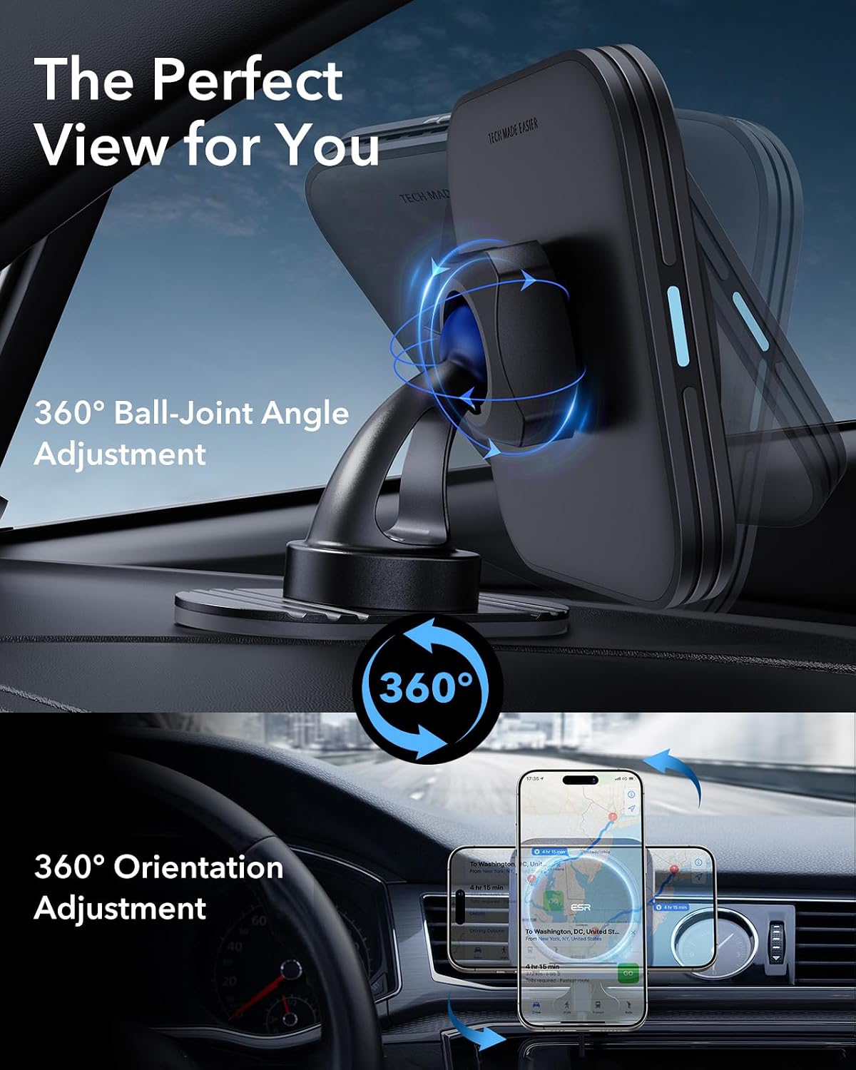 B08HNBHSQV | ESR for 15W MagSafe Car Mount Charger, Magnetic Wireless Car Charger | Standard Car Charger - Black | Image 8