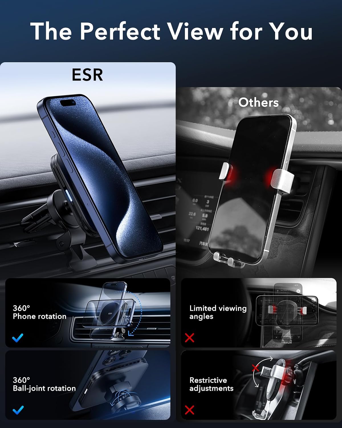 B0CM3DCWQY | ESR for 15W MagSafe Car Mount Charger, Magnetic Wireless Car Charger | 15W Car Charger-Black | Image 16